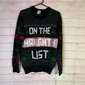 Well Worn Reversible‎ Sequin On the Naughty Nice List Christmas Sweater Small